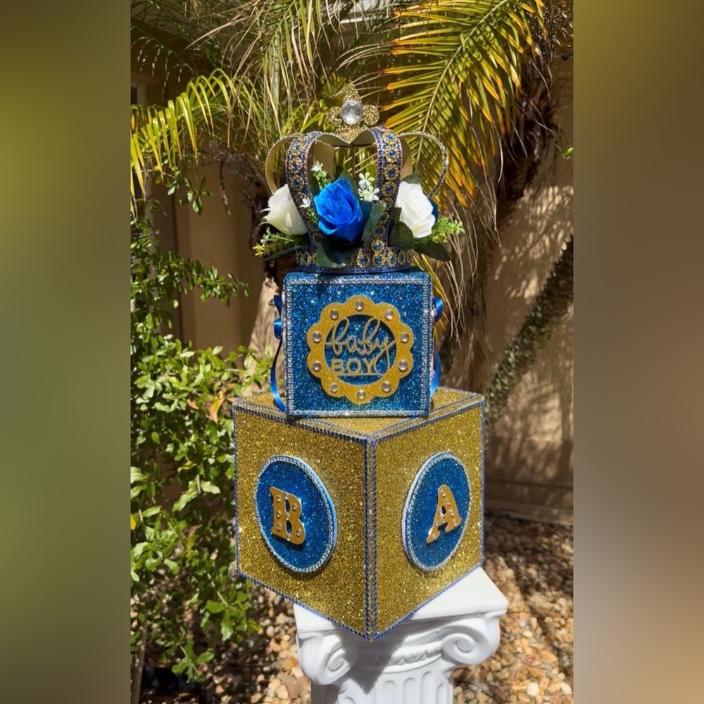 3pc set -Blue & Gold Sparkle Baby Boy Centerpiece